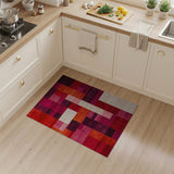 ODIKA Washable Abstract Geometric Area Rug - Modern Red & Pink Low Pile Non-Slip Rug