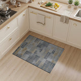 Grey Gold Grid Geometric Area Rug