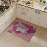 Pink Vibrant Pink Geometric Shag Area Rug