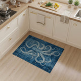 ODIKA Washable Blue Octopus Area Rug - Non-Slip Low Pile Coastal Nautical Rug