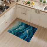 Layered Blue Teal Waves Abstract Area Rug