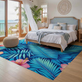 ODIKA Tropical Palm Leaf & Hibiscus Washable Rug - Low Pile Non-Slip Area Rug