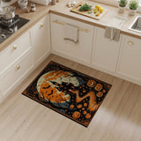 ODIKA Washable Halloween Haunted House Area Rug - Spooky Pumpkin Low Pile Non-Slip Rug