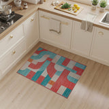 Vibrant Red Teal Geometric Abstract Area Rug
