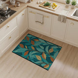 Teal Overlapping Leaves Abstract Area Rug