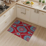 Vibrant Red Turquoise Mandala Floral Rug