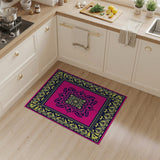 Ornate Pink Mandala Area Rug with Navy Gold Borders