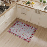 Washable Pink Strawberry Floral Area Rug - Low Pile & Non-Slip