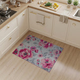 Pink Poppy Floral Area Rug on Grey