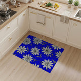 White Daisy Line Art on Vibrant Blue Area Rug