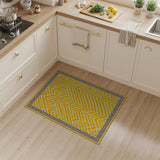 Yellow Geometric Zigzag Area Rug with Greek Key Border