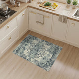 Blue Teal Distressed Vintage Scroll Area Rug