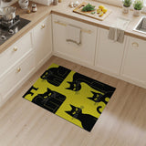 Yellow Playful Black Cats on Vibrant Yellow Area Rug