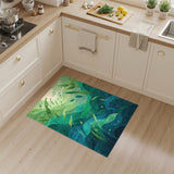 Blue and Teal Green Leaf Abstract Area Rug