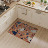 ODIKA Washable Whimsical Cat & Floral Area Rug, Non-Slip Low Pile Pet Friendly Carpet
