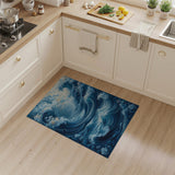 ODIKA Artistic Great Wave Blue Washable Rug - Low Pile Non-Slip Area Rug