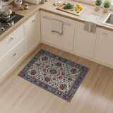 Cream Persian Floral Area Rug with Navy Border