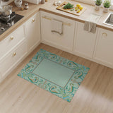Blue and Teal Ornate Teal Floral Frame Area Rug