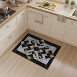 ODIKA Art Deco Marble Geometric Washable Rug - Black, White & Gold Low Pile Area Rug