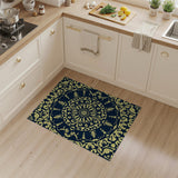 Navy Mandala Area Rug with Golden Floral Patterns