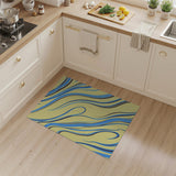 Fluid Blue Swirls on Yellow Abstract Area Rug
