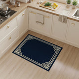 Navy Blue Ornate Geometric Border Rug