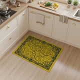 Ornate Yellow Floral Vine Border Rug