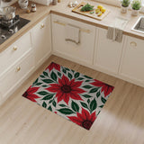 Bold Red Poinsettia Floral Floral Vintage Area Rug