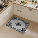 Ornate Floral Black White Area Rug