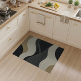 Abstract Wavy Black Beige Neutral Area Rug