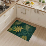 Golden Monstera Leaf Area Rug on Emerald Green