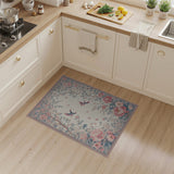 Vintage Pink Peony Garden Rug with Birds Butterflies