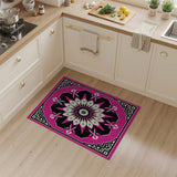 Vibrant Pink Mandala Area Rug with Ornate Black Frame