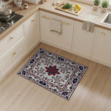 Navy Floral Persian Rug with Red Border