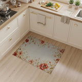Vintage Red Poppy Floral Border Cream Area Rug