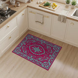 Teal Ornate Persian Medallion Area Rug on Red