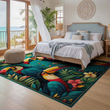 ODIKA Tropical Toucan Jungle Washable Area Rug - Low Pile Non-Slip Living Room Carpet