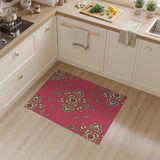 Vibrant Pink Gold Floral Damask Area Rug