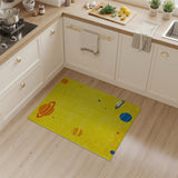 Vibrant Yellow Space Planets Kids Cartoon Rug