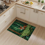Whimsical Red Fox in Enchanted Green Forest Rug