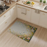 Pastel Wildflower Border Area Rug in Yellow Pink Blooms