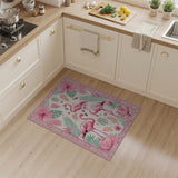 Pink Pink Flamingo Hibiscus Coastal Area Rug