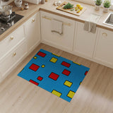 Vibrant Blue Geometric Rug with Red Yellow Blocks