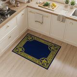 Navy Blue Gold Ornate Floral Border Area Rug