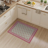 Pink Ornate Border Cream Trellis Area Rug