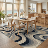 Beige Neutral Swirl Wave Area Rug