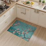 ODIKA Washable Cherry Blossom Area Rug - Teal Floral Low Pile Non-Slip Rug