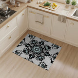 Ornate Black Teal Damask Floral Rug