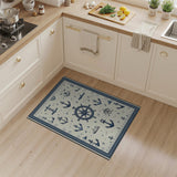 ODIKA Nautical Anchor & Compass Navy Blue Washable Area Rug - Low Pile Non-Slip