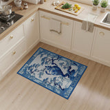 ODIKA Chinoiserie Blue and White Ginger Jar Washable Area Rug, Low Pile Non-Slip Oriental Decor Rug